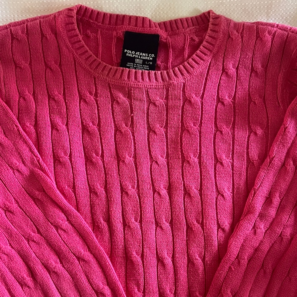 Ralph Lauren Polo Jeans Co. Cable Knit Crewneck Sweater - Bright Pink